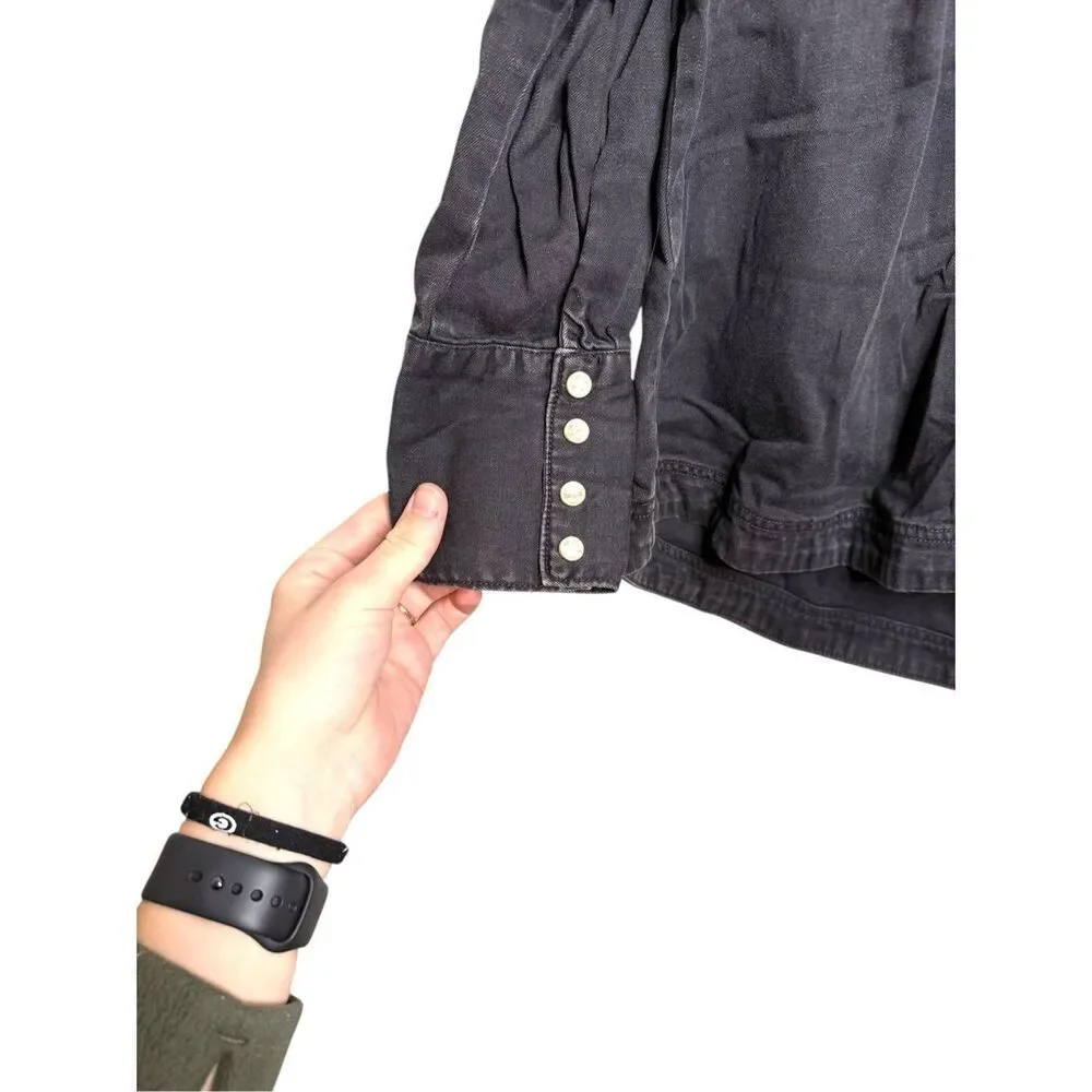 Free People Charlie Denim Shirt Washed Black Size XS